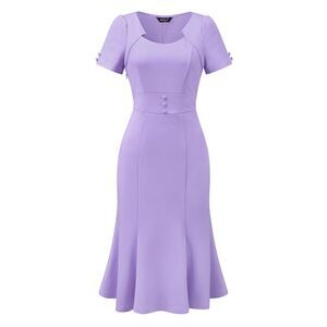 Vintage Dress for Work Cocktail Fishtail Sheath Midi Dress Light Purple